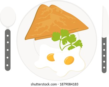 Eggs and toast ,illustration, vector on white background.
