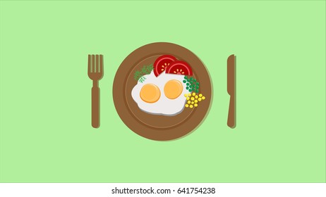 Eggs and Vegetables Breakfast Food - Vector Illustration