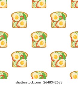 eggs and vegetables sandwich pattern on white background