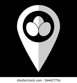 Eggs - white vector icon;  map pointer