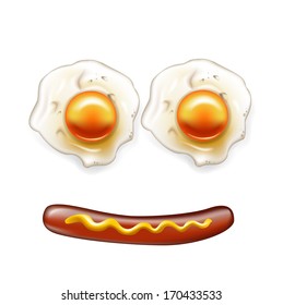 eggs and wurst smiley face isolated on white background