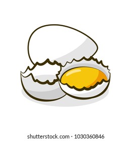 Eggs. Yolk in broken eggshell and protein hand drawing illustration. A natural product is a sketch.