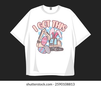 Eggscavator Easter eggs t-shirt design, Funny Easter puns with excavator concept