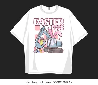 Eggscavator Easter eggs t-shirt design, Funny Easter puns with excavator concept