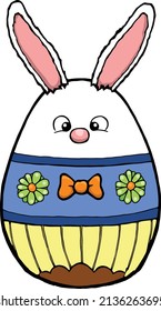 Egg-shaped Easter bunny with orange bow tie.