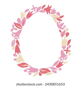 Egg-shaped frame. Easter border. Spring floral composition frame. Vector illustration on a white background	