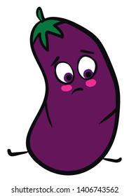 It is an egg-shaped vegetable having smooth, dark purple skin and white inside., vector, color drawing or illustration. 