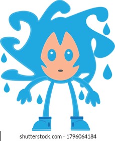 
an egg-shaped water cartoon character looks very strong