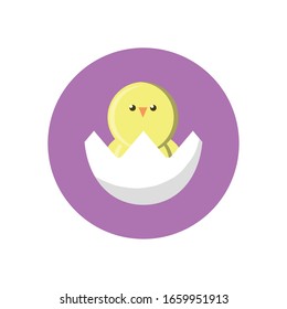 concha de huevo con pollo tierno sobre fondo blanco, icono de estilo de bloque, ilustración vectorial