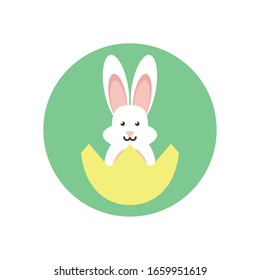 eggshell with cute rabbit icon over white background, block style icon, vector illustration