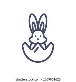 eggshell with cute rabbit icon over white background, line style icon, vector illustration