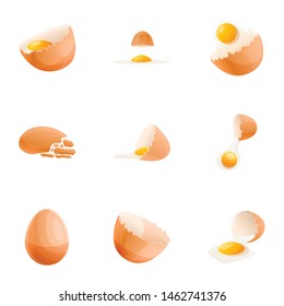 Eggshell icon set. Cartoon set of 9 eggshell vector icons for web design isolated on white background