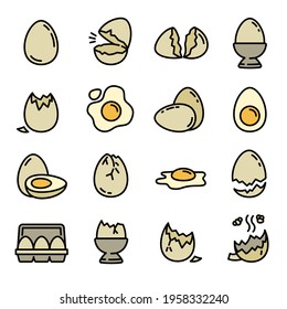 Eggshell icons set. Outline set of eggshell vector icons for web design isolated on white background