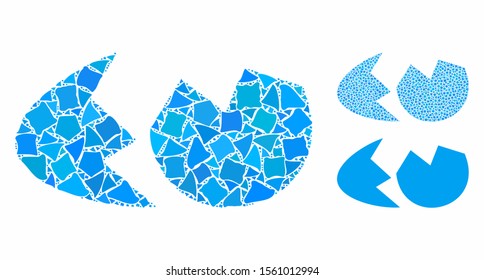 Eggshell mosaic of rugged items in various sizes and color tints, based on eggshell icon. Vector raggy items are united into collage. Eggshell icons collage with dotted pattern.