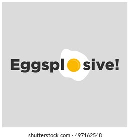 Eggsplosive! (Egg Pun (Line Art in Flat Style Vector Illustration Poster Design)