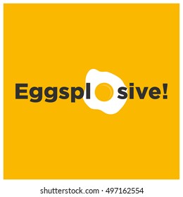 Eggsplosive! Egg Pun (Line Art in Flat Style Vector Illustration Poster Design)