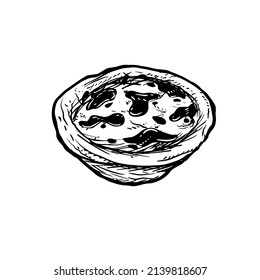 Egg-tarts vector hand drawing illustration in black color isolated on white background