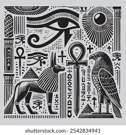 Egiptian hieroglyphic style vector illustration ancient egypt