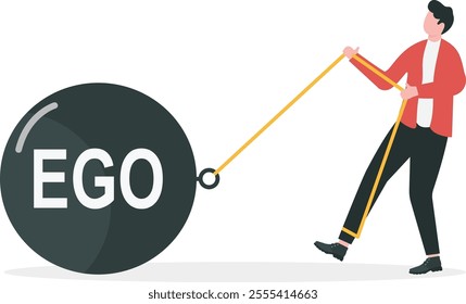 Ego burden concept. Businessmen try to pull his ego. Businessman facing ego on his way to success,
