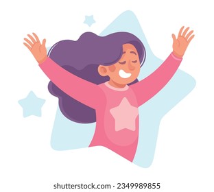 Ego with Self Confident Girl Character Satisfied with Her Appearance Vector Illustration