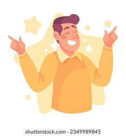 Ego with Self Confident Man Character Show Finger Gesture Vector Illustration