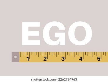 Ego sign measured with a yellow ruler tape, inner world concept