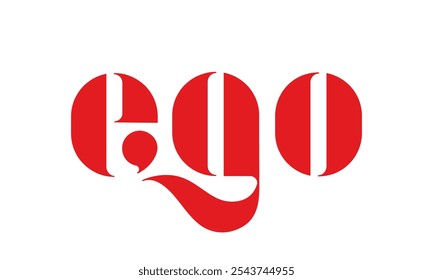 Texto do logotipo da marca nominativa do EGO. Luxo, ligadura decorativa letras minúsculas personalizadas. Tipografia de cor vermelha, conceito de caligrafia. Beleza e estilo iniciais criativas isoladas no fundo claro.