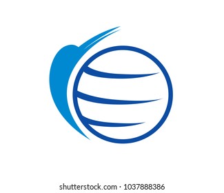 egret beak and globe travel icon