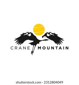 egret bird mountain logo vector illustration logo design