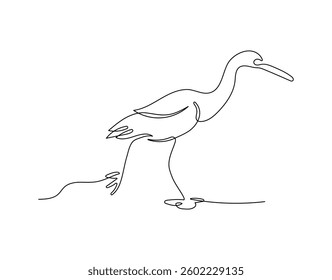 Egret in continuous line art drawing style. Minimalist black linear sketch isolated on white background. Bird vector illustration