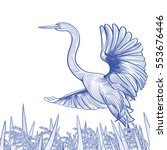 Egret taking flight from a field of rice. Good for a packaging graphic.
