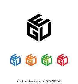 EGU Logo Initial Template.Modern Style. Hexagon shape.Black,Blue,Orange,Green,Red color on white background