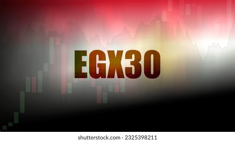 EGX 30. Index of 30 selected companies traded on the Cairo and Alexandria Stock Exchange. Egyptian Exchange. Candlestick pattern, Price line, and Defocused flag of Egypt.