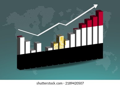 Egypt 3D bar chart graph with ups and downs, increasing values, Egypt country flag on 3D bar graph, upward rising arrow on data, news banner idea, developing country concept