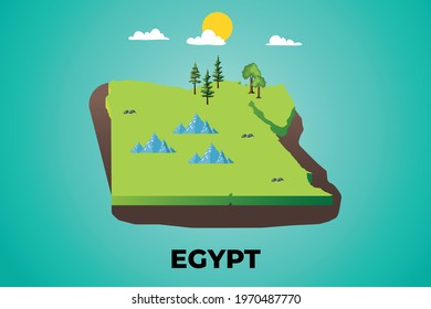 Egypt 3d isometric map with topographic details mountains, trees and soil vector illustration design