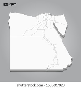 Egypt 3d map with borders of regions. Vector illustration