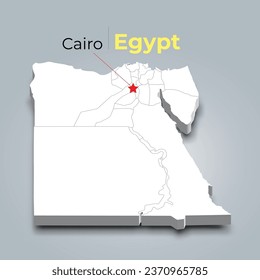 Egypt 3d map with borders of regions and it’s capital