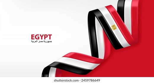 Egypt 3D ribbon flag. Bent waving 3D flag in colors of the Arab Republic of Egypt national flag. National flag background design.