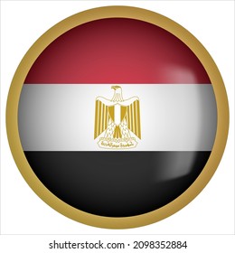 Icono de botón de bandera redondeada de Egipto 3D con marco dorado