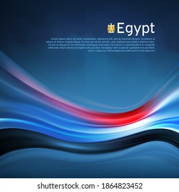 Egypt abstract flag background. Blurred pattern of light lines in the colors Egyptian flag in blue sky, business brochure. State banner, Egyptian poster, patriotic cover, flyer. Vector design