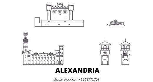 Egypt, Alexandria line travel skyline set. Egypt, Alexandria outline city vector illustration, symbol, travel sights, landmarks.