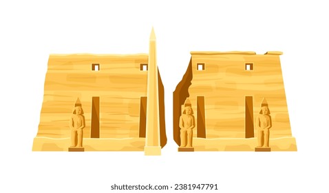 Egypt architecture element concept. Yellow and sand buildings with statues. History and culture of ancient Africa. Poster or banner. Cartoon flat vector illustration isolated on white background