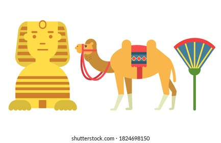 Egypt Attributes with Camel and Androsphinx Vector Set