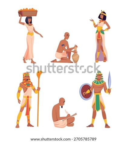 Egypt. Authentic ancient characters egyptian persons in action poses exact vector historical concept illustration of people