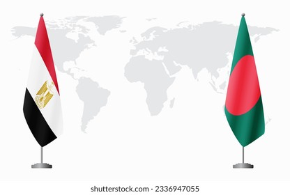 Egypt and Bangladesh flags for official meeting against background of world map.