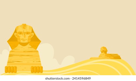 Egypt banner, tourism background, sphinx desert, africa, culture, vacation, design, in cartoon style vector illustration. Trip journey adventure, pyramid set ancient, african weekend concept.