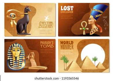 Egypt banners set of pharaohs tomb world wonder lost civilization myths and legends cartoon compositions vector illustration