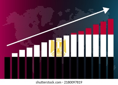 Egypt bar chart graph, increasing values, country statistics concept, Egypt country flag on bar graph, upward rising arrow on data, news banner idea