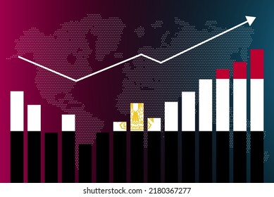 Egypt bar chart graph with ups and downs, increasing values, Egypt country flag on bar graph, upward rising arrow on data, news banner idea, developing country concept