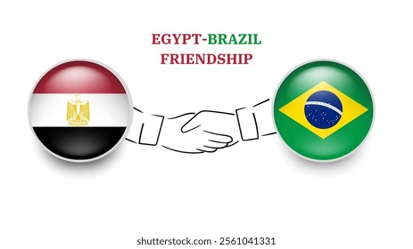 egypt and Brazil flags in circle with shake hand. egypt And Brazil friendship. egypt And Brazil flags, isolated on white background. Vector illustrator